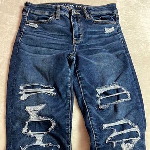 American Eagle Hi-Rise Blue Ripped Jegging